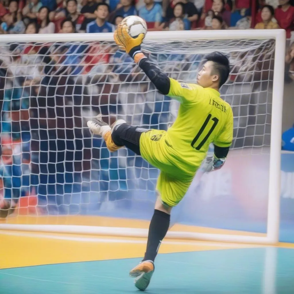 Thủ môn futsal Việt Nam cản phá cực hay