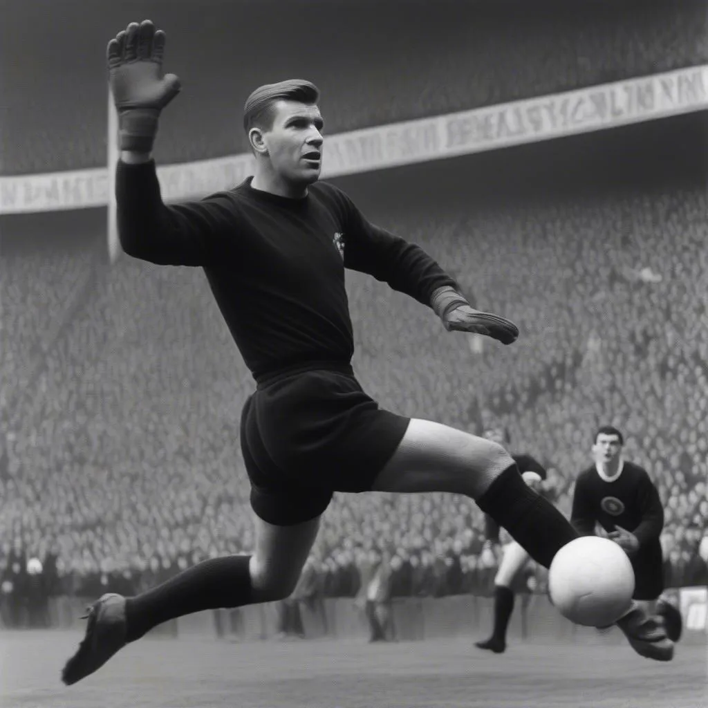 Lev Yashin cản phá một pha tấn công nguy hiểm