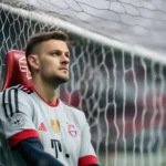 Ulreich trong khung gỗ Bayern Munich, ánh mắt đầy cô đơn, trong khi Neuer đang ngồi trên băng ghế dự bị