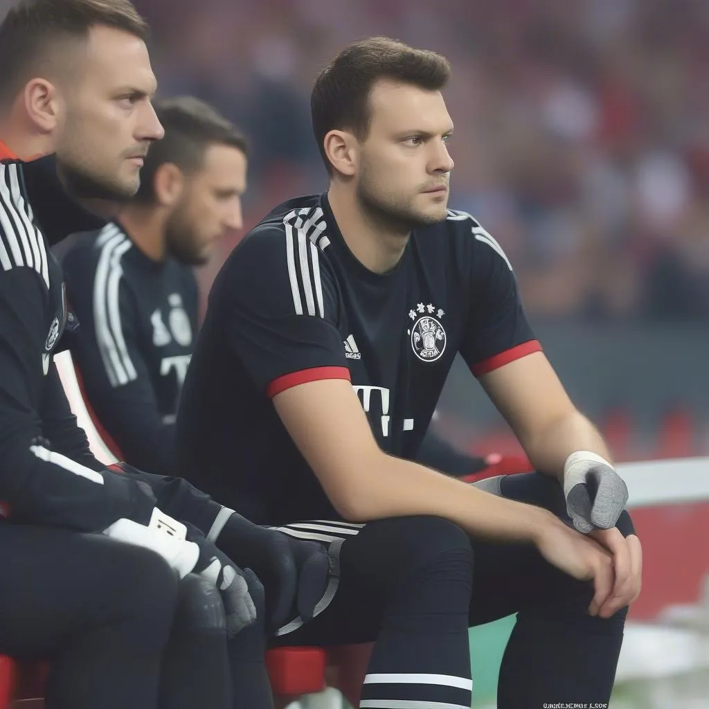 Ulreich  nhìn về phía băng ghế dự bị, nơi Neuer đang ngồi, ánh mắt buồn bã