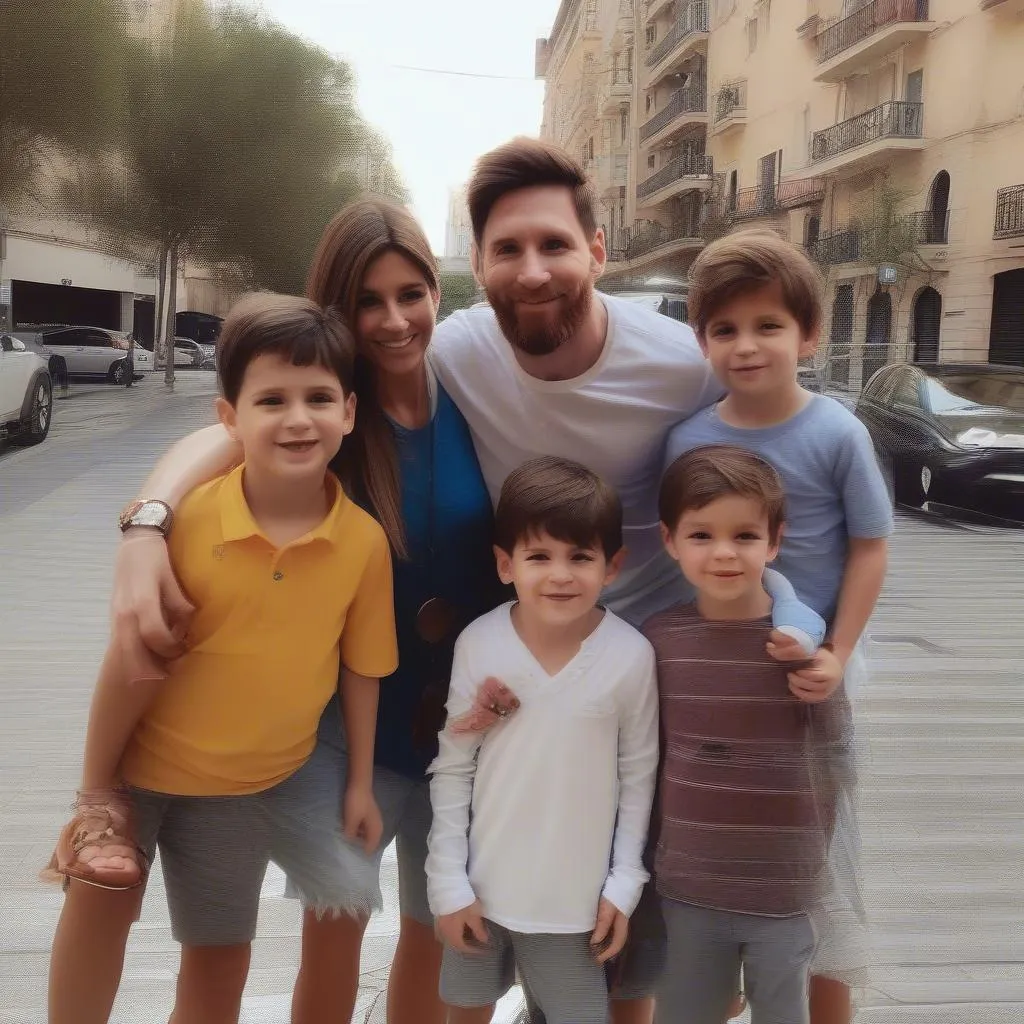 Hình ảnh Messi bên cạnh vợ và con trai