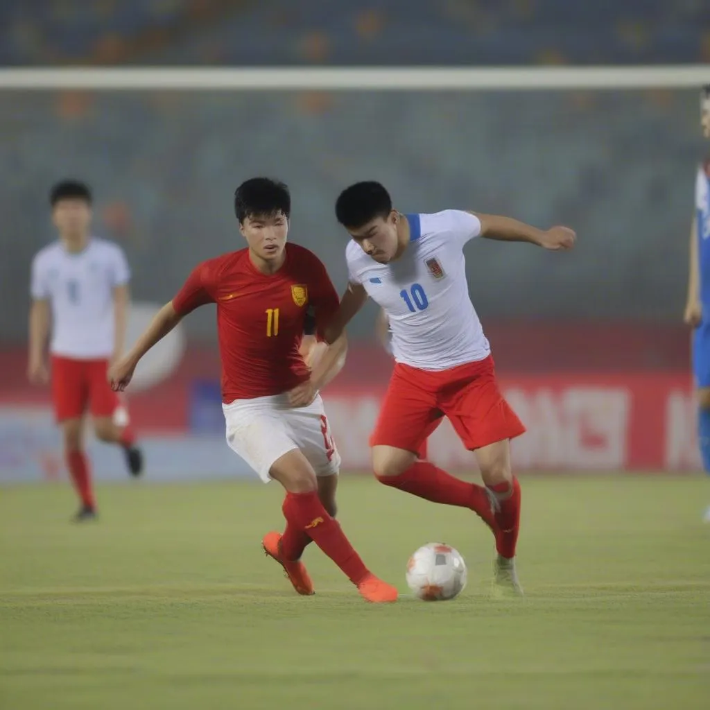 Hình ảnh minh họa cho trận đấu U23 Việt Nam và U23 Uzbekistan ở vòng loại U23 Châu Á 2018, phản ánh lối chơi &quot;bất ngờ&quot; của U23 Việt Nam