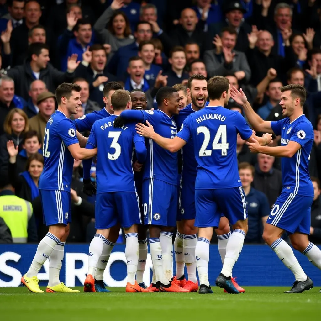 Các cầu thủ Chelsea ăn mừng bàn thắng