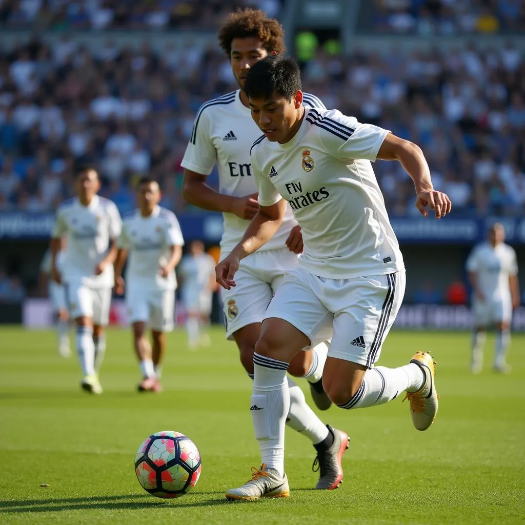 Takefusa Kubo tập luyện cùng đồng đội tại Real Madrid