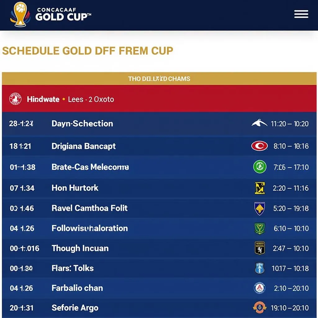 Lịch thi đấu Gold Cup