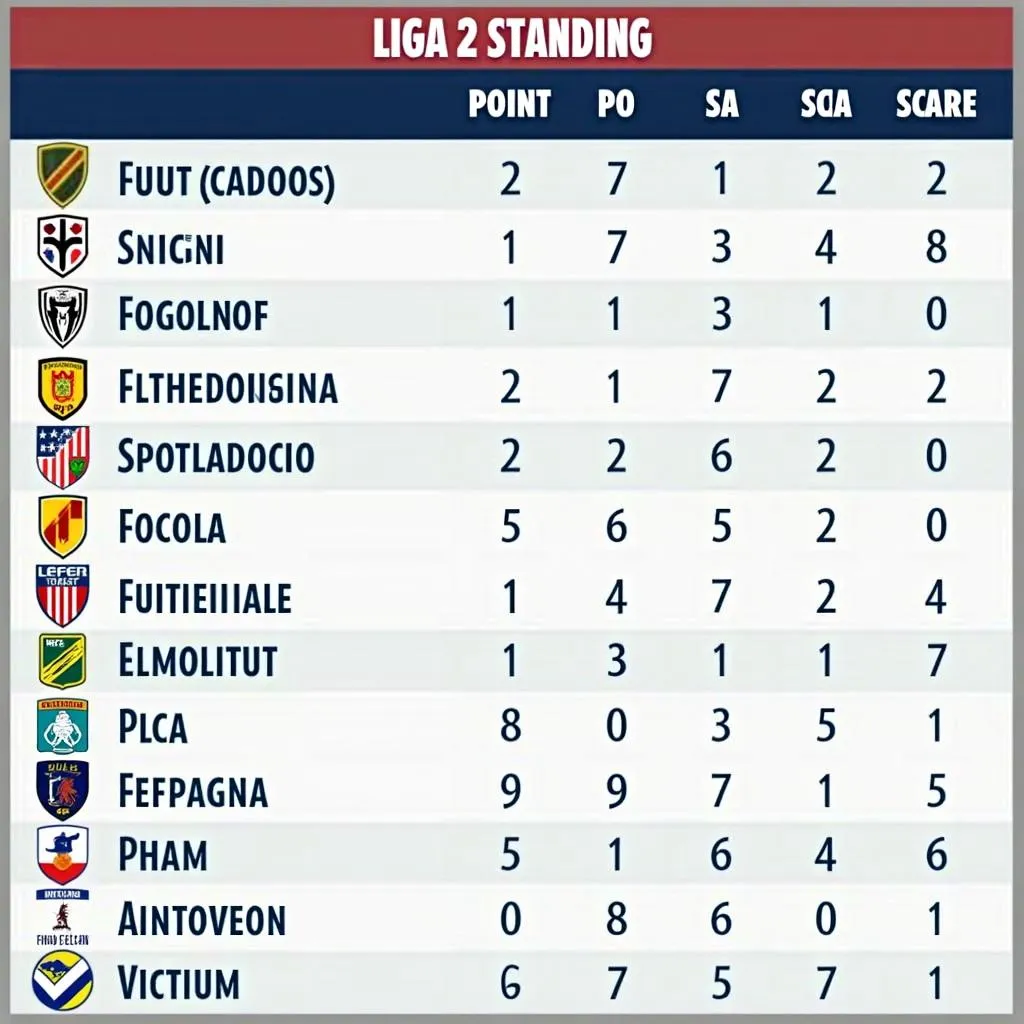 Bảng xếp hạng Liga 2