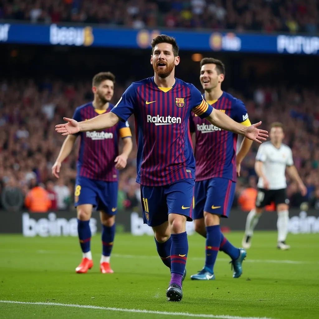 Lionel Messi ăn mừng bàn thắng trong màu áo Barcelona