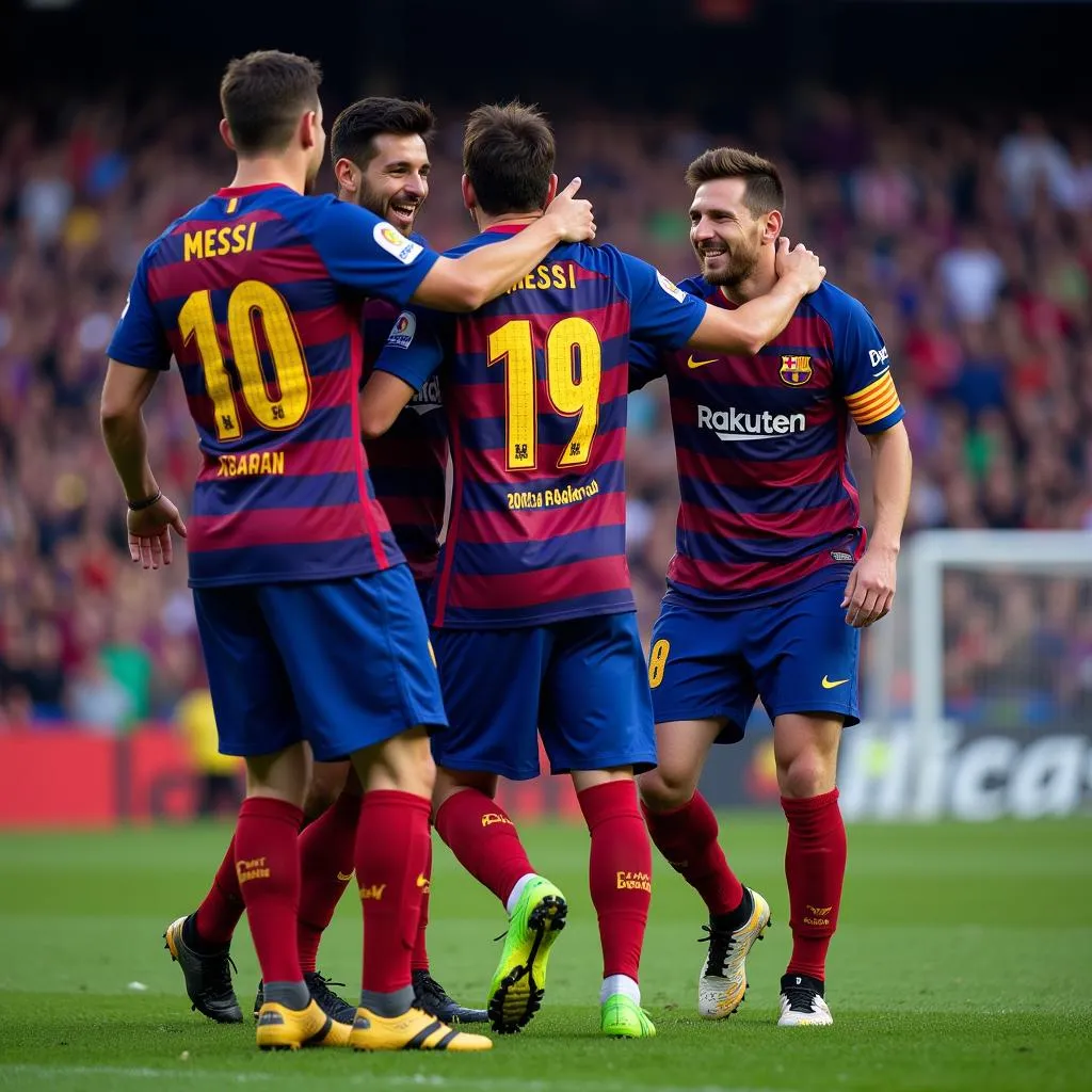 Lionel Messi celebrates a goal in a Barcelona jersey