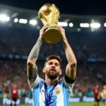 Lionel Messi nâng cao chiếc cúp vàng World Cup danh giá