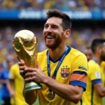 Lionel Messi nâng cao chiếc cúp vàng World Cup