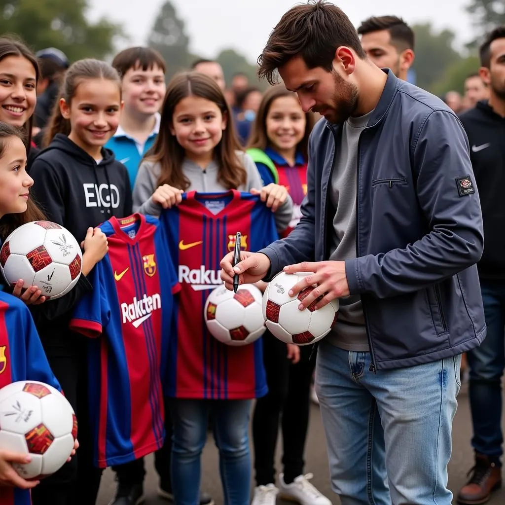 Lionel Messi signe des autographes pour des jeunes fans