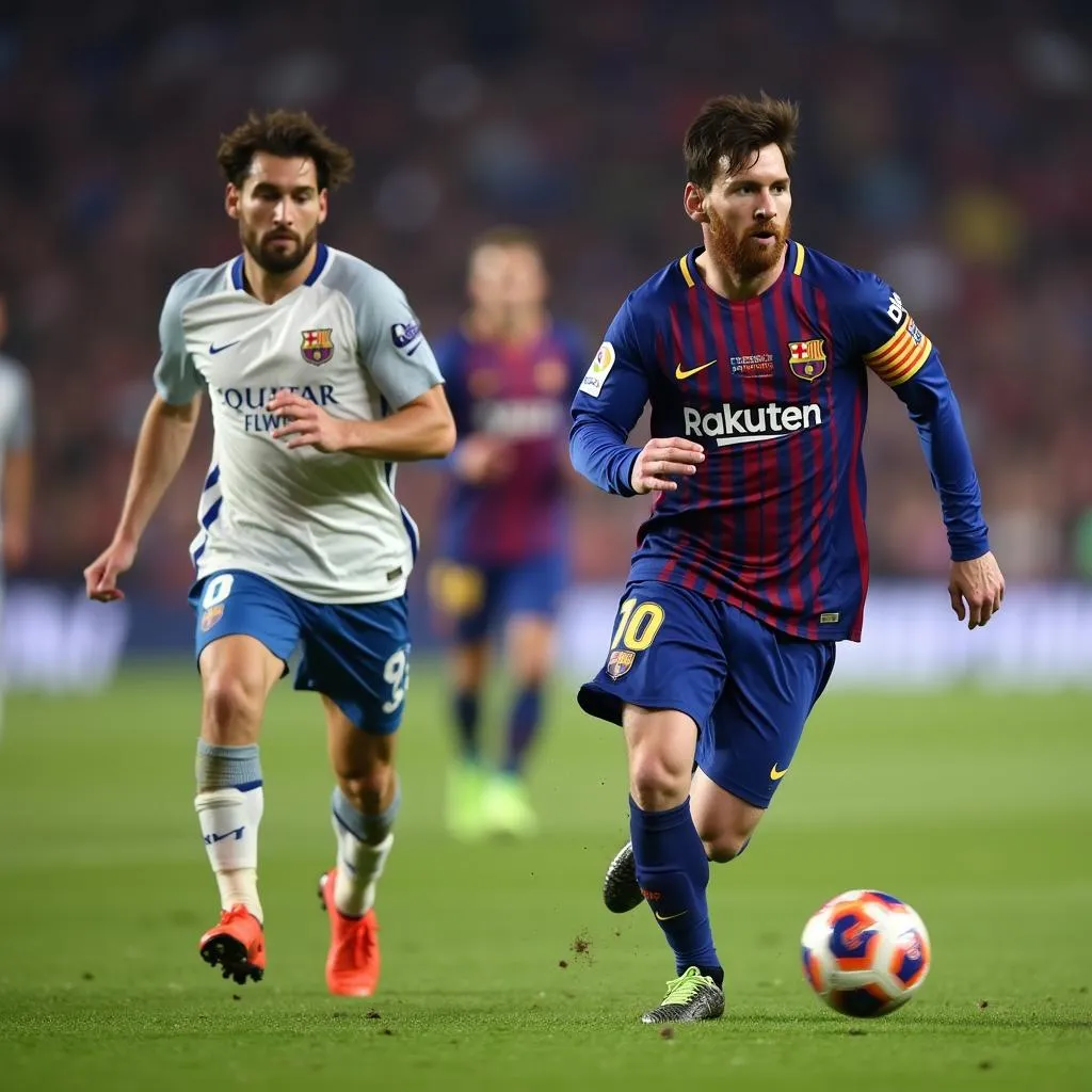 Lionel Messi sử dụng tốc độ để vượt qua hậu vệ