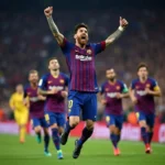 Hình ảnh Messi ăn mừng bàn thắng trong trận đấu