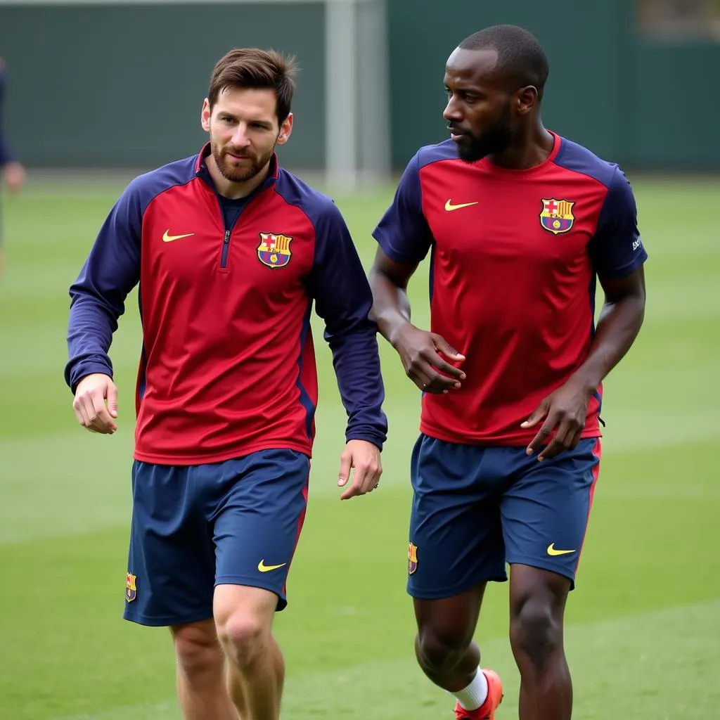 Messi và Abidal tập luyện cùng nhau