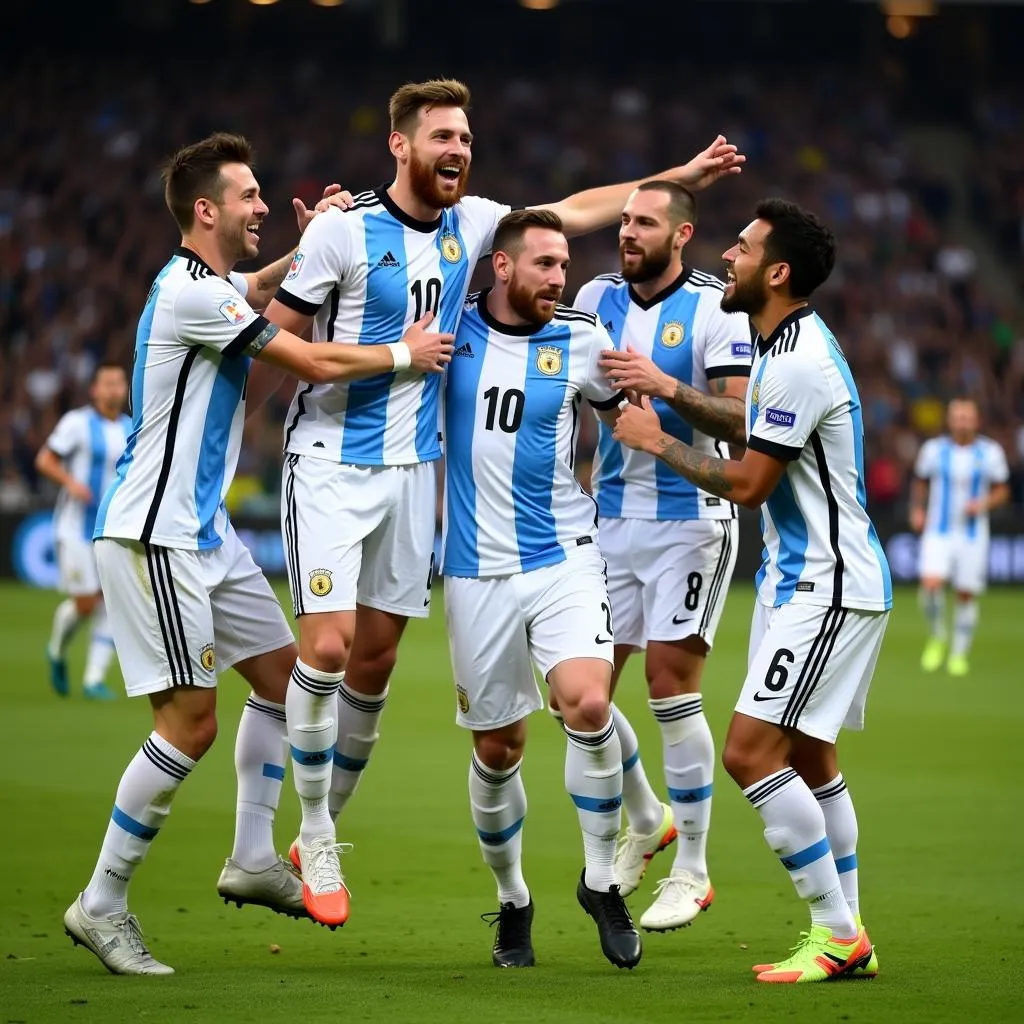 Messi ăn mừng cuồng nhiệt cùng các đồng đội Argentina