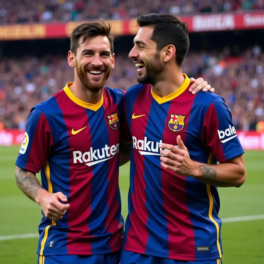 Messi and Suarez laughing together off the pitch