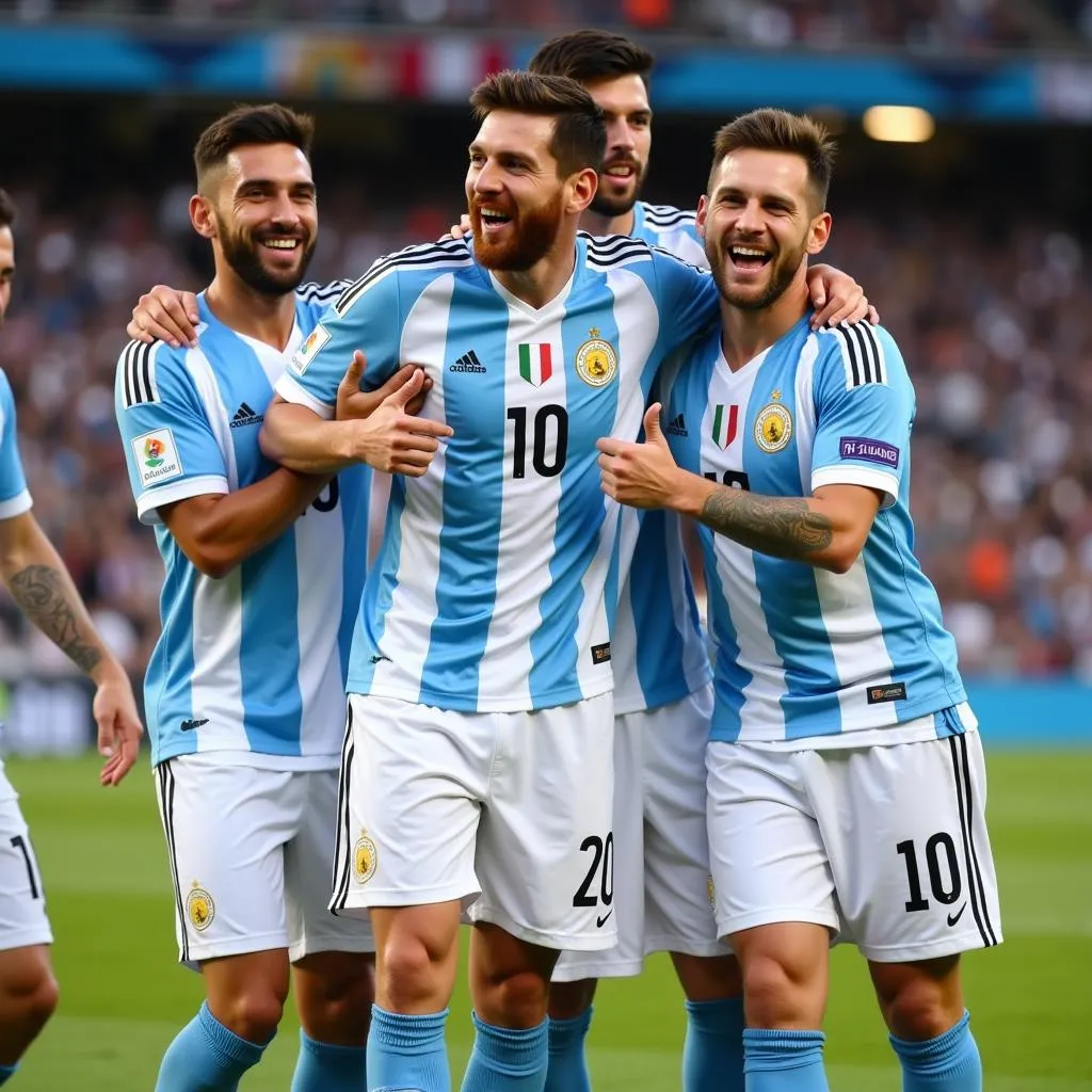 Hình Messi cùng đồng đội Argentina