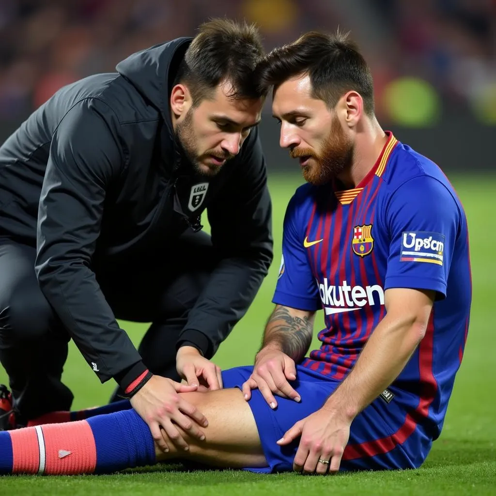 Messi Receiving Treatment for Bleeding Injury