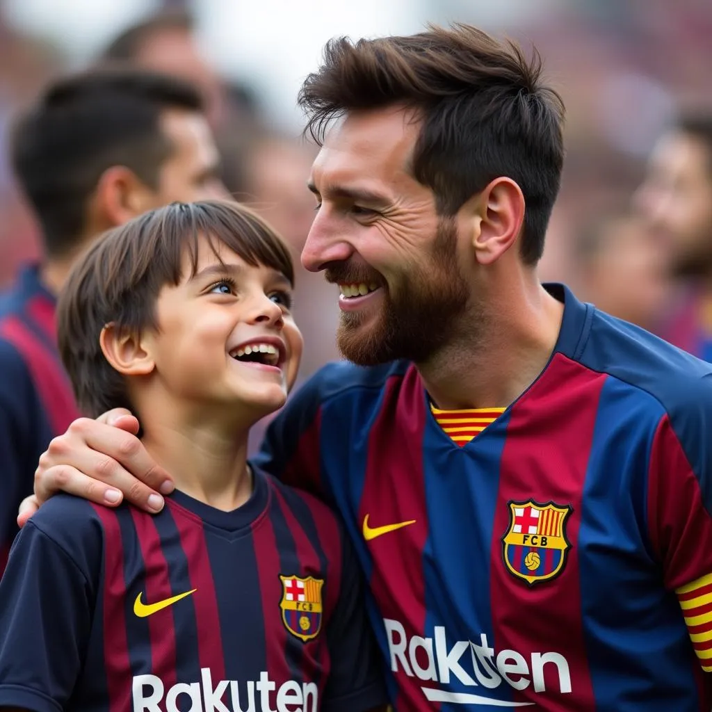 Messi chụp hình cùng fan nhí