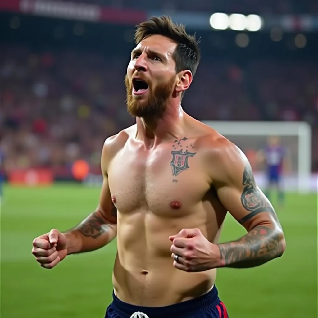 Messi cởi trần trên sân cỏ