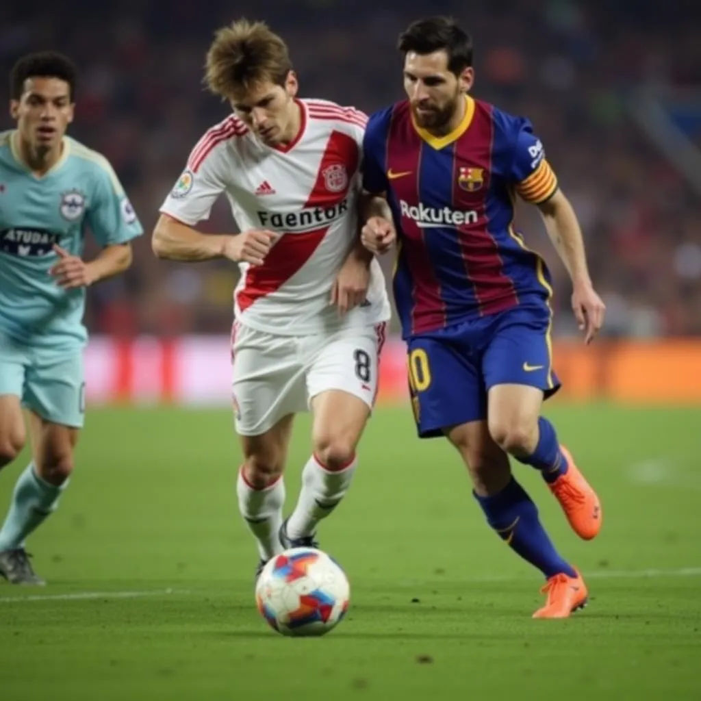 Lionel Messi struggling against a younger defender in a recent match