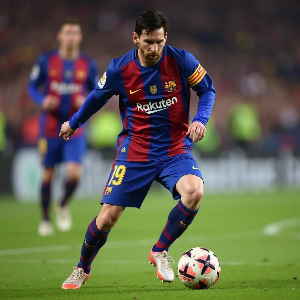 Messi đi bóng với đôi Adidas F50 Blaugrana 4 màu