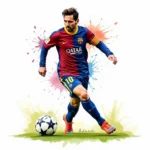 Leo Messi dribbling past defenders