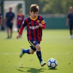 Lionel Messi showcasing his dribbling skills in his early days at Barcelona