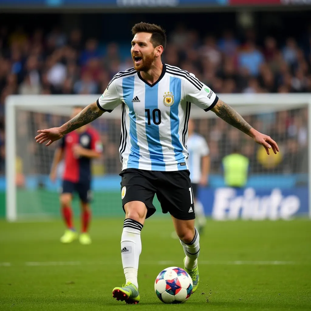 Lionel Messi ghi bàn cho Argentina trong trận đấu với Brazil