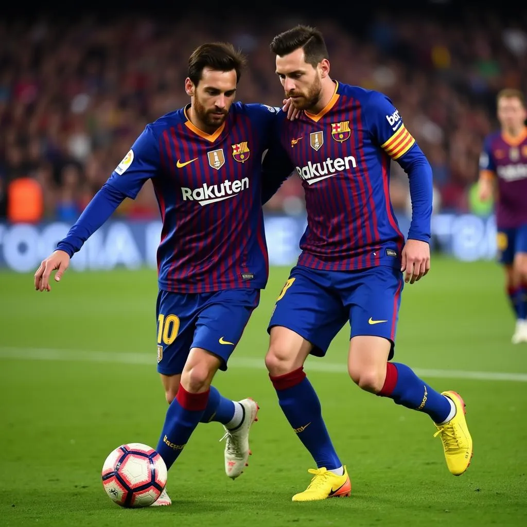 Messi và Griezmann trong màu áo Barcelona