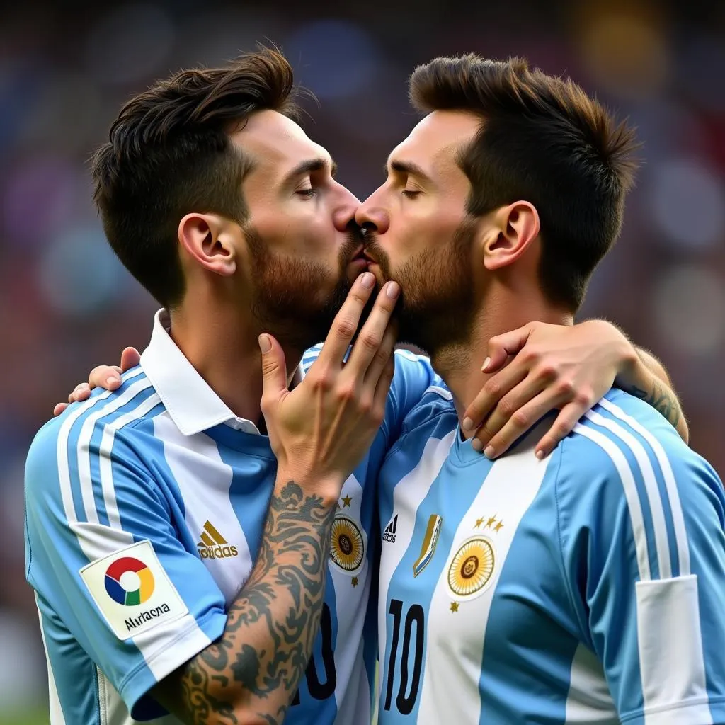 Lionel Messi hôn áo Argentina sau bàn thắng