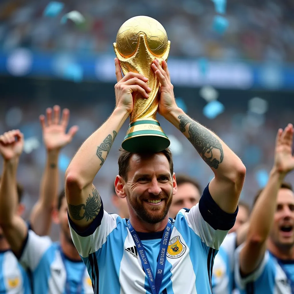 Messi nâng cúp vàng World Cup