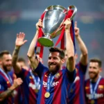 Lionel Messi nâng cao chiếc cúp Champions League danh giá