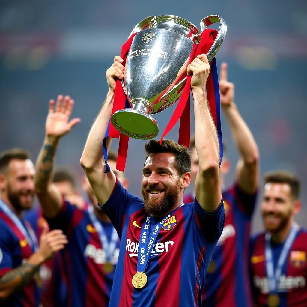 Lionel Messi nâng cao chiếc cúp Champions League danh giá