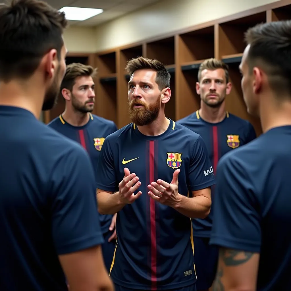 Messi nói chuyện với đồng đội