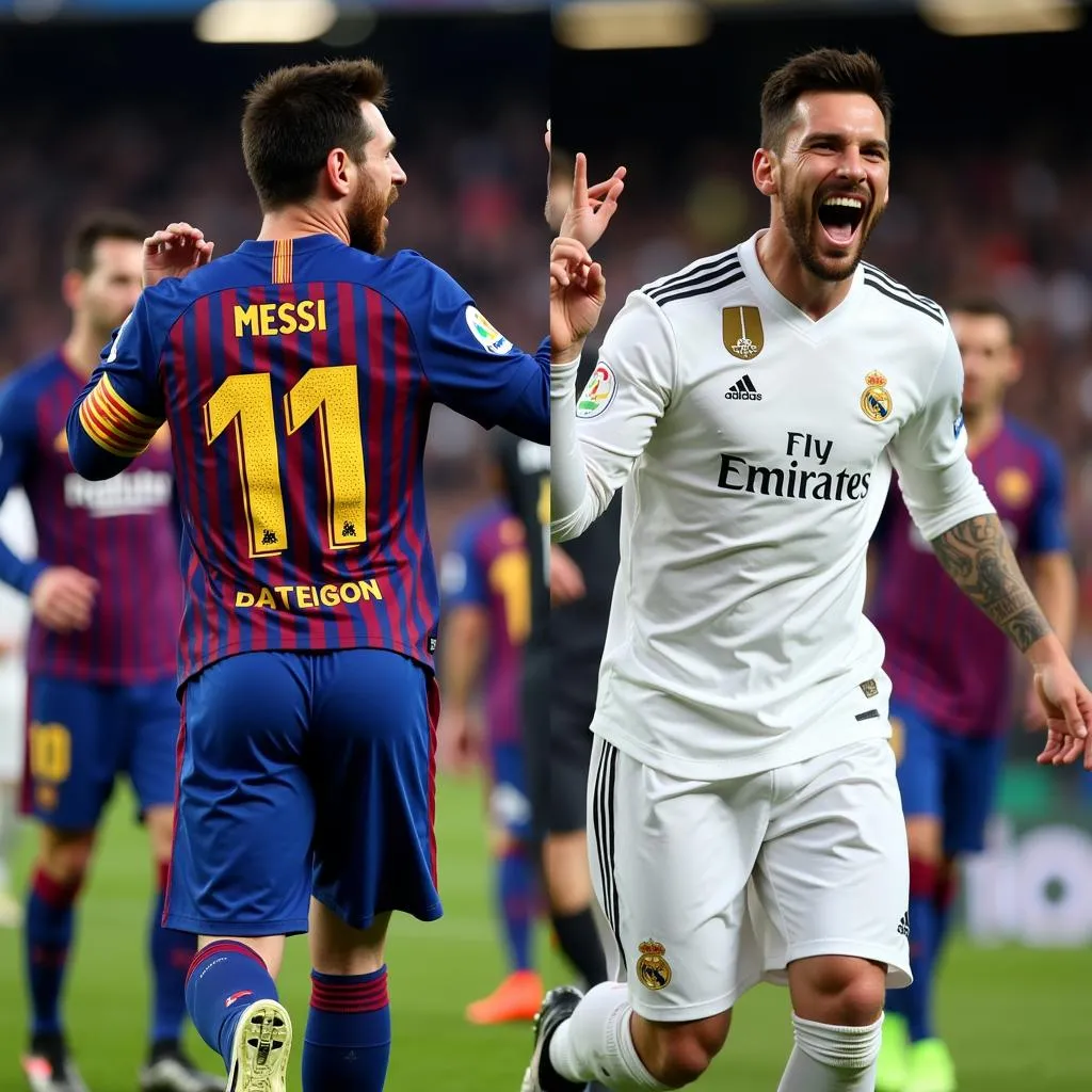 Messi and Ramos celebrating with their respective teams