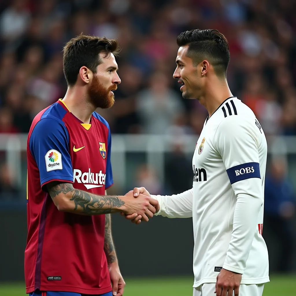 Messi và Ronaldo bắt tay trước trận đấu