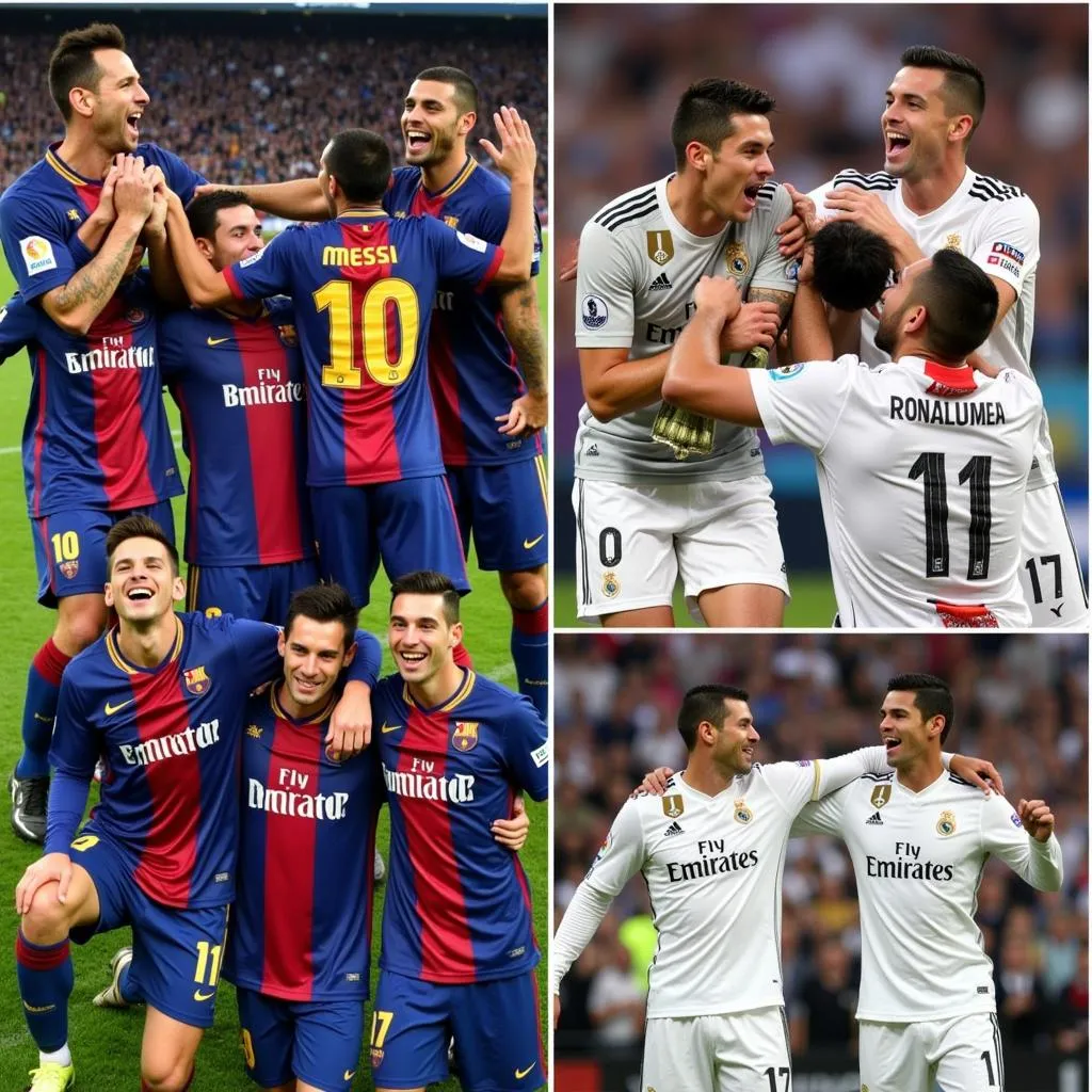 Messi and Ronaldo celebrating victories with their teammates