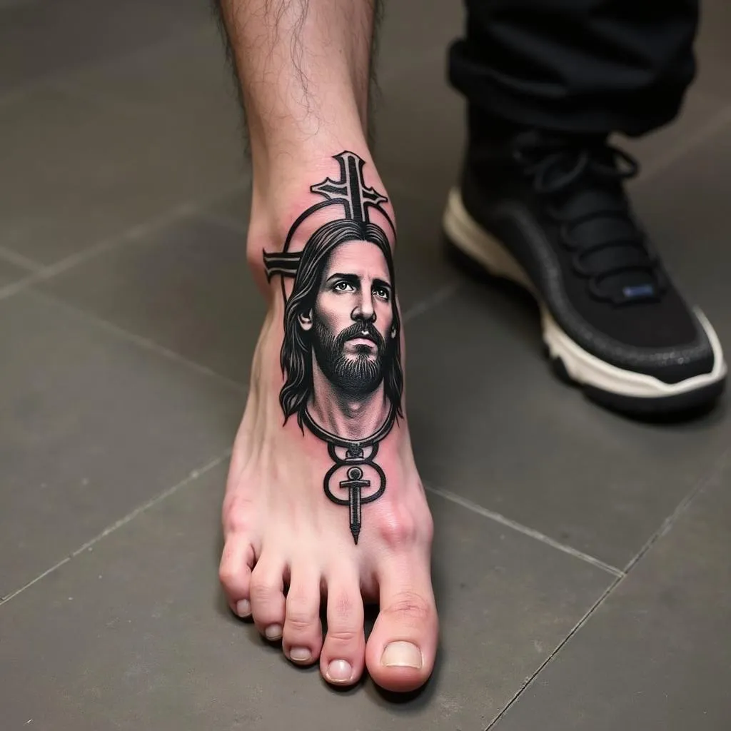 Hình xăm chân Messi: Chúa Jesus