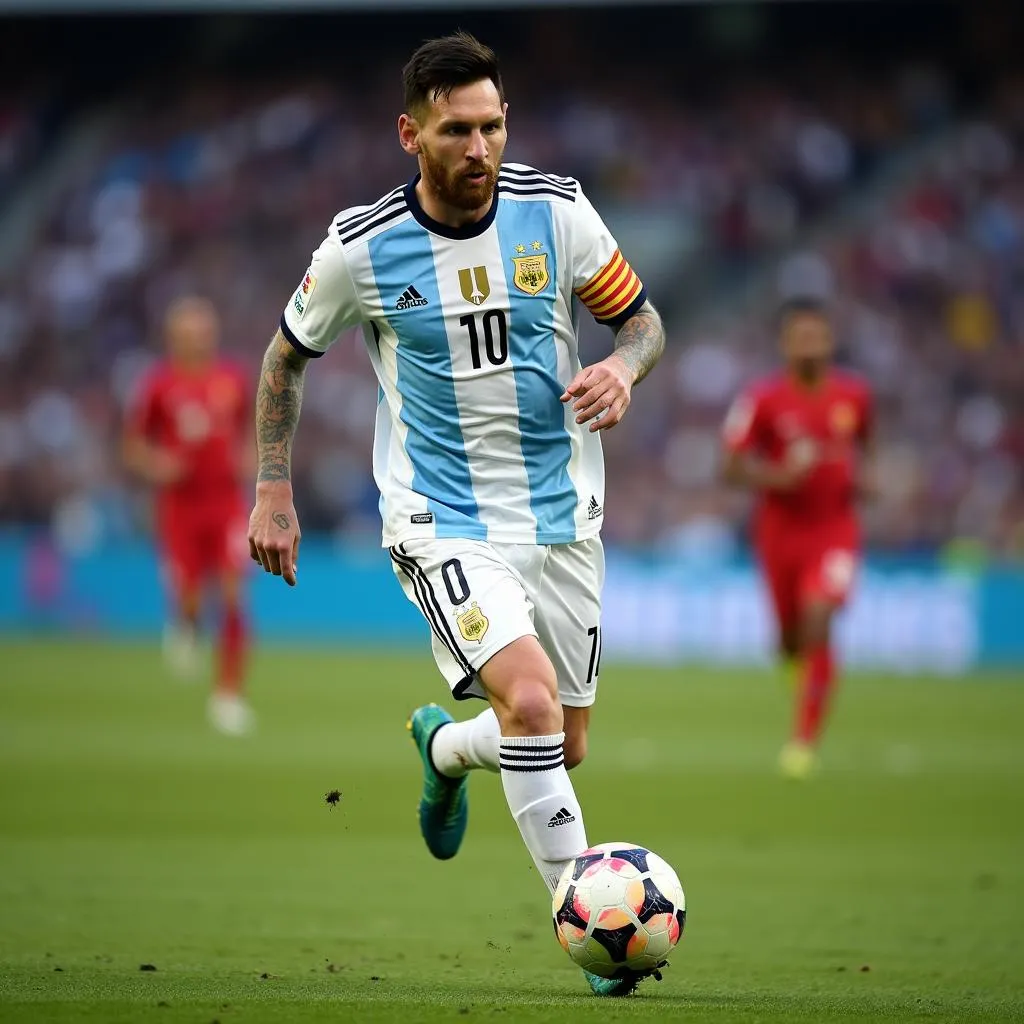 Messi thi đấu trong màu áo đội tuyển quốc gia Argentina