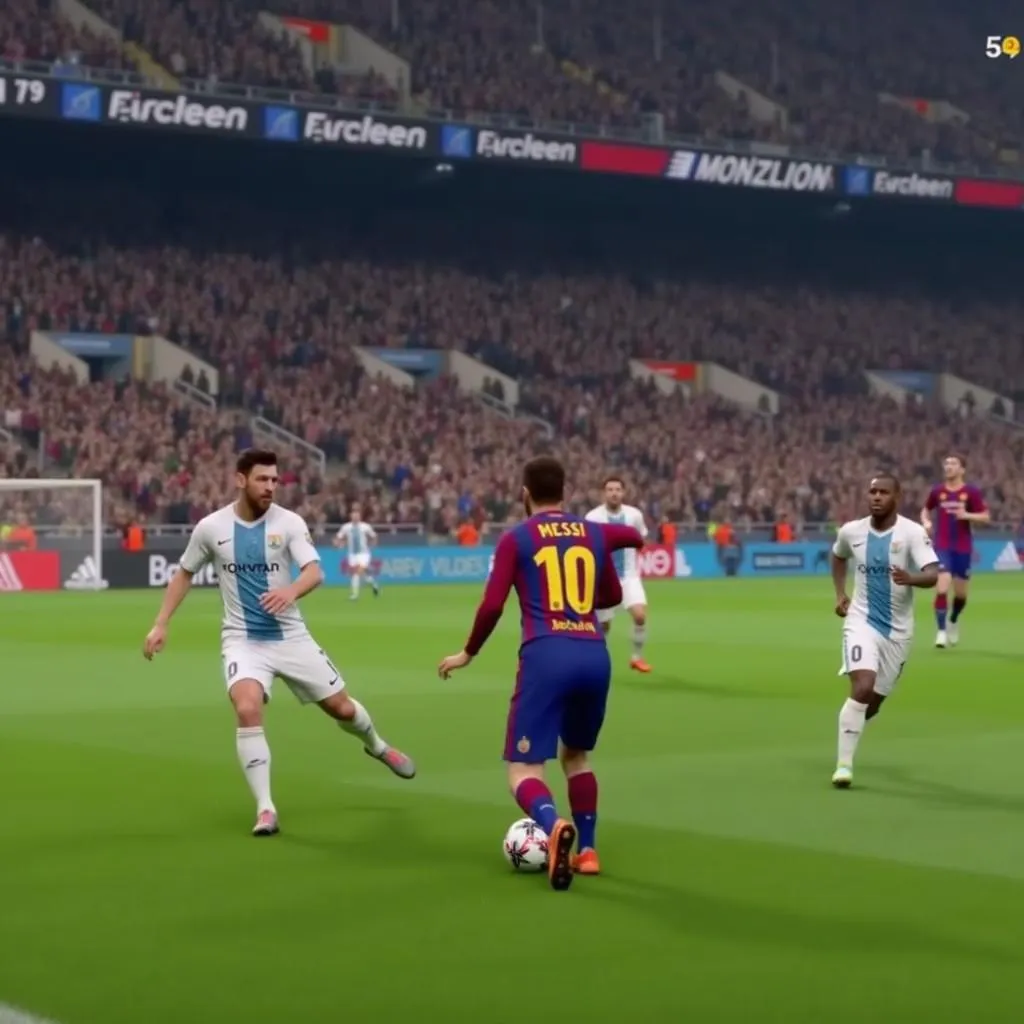 Messi thực hiện đường chuyền cho đồng đội trong FIFA 19