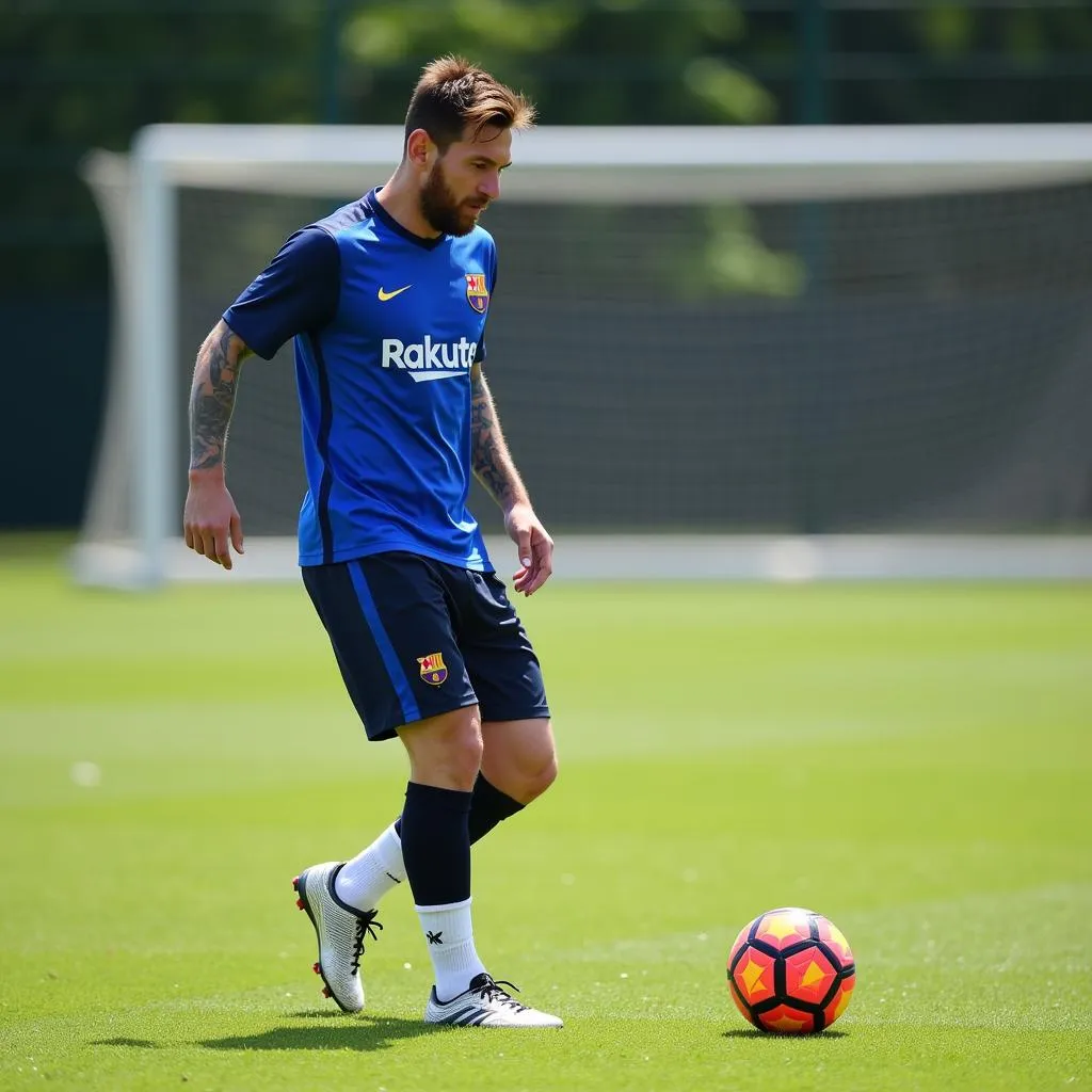 Lionel Messi practicing his dribbling skills