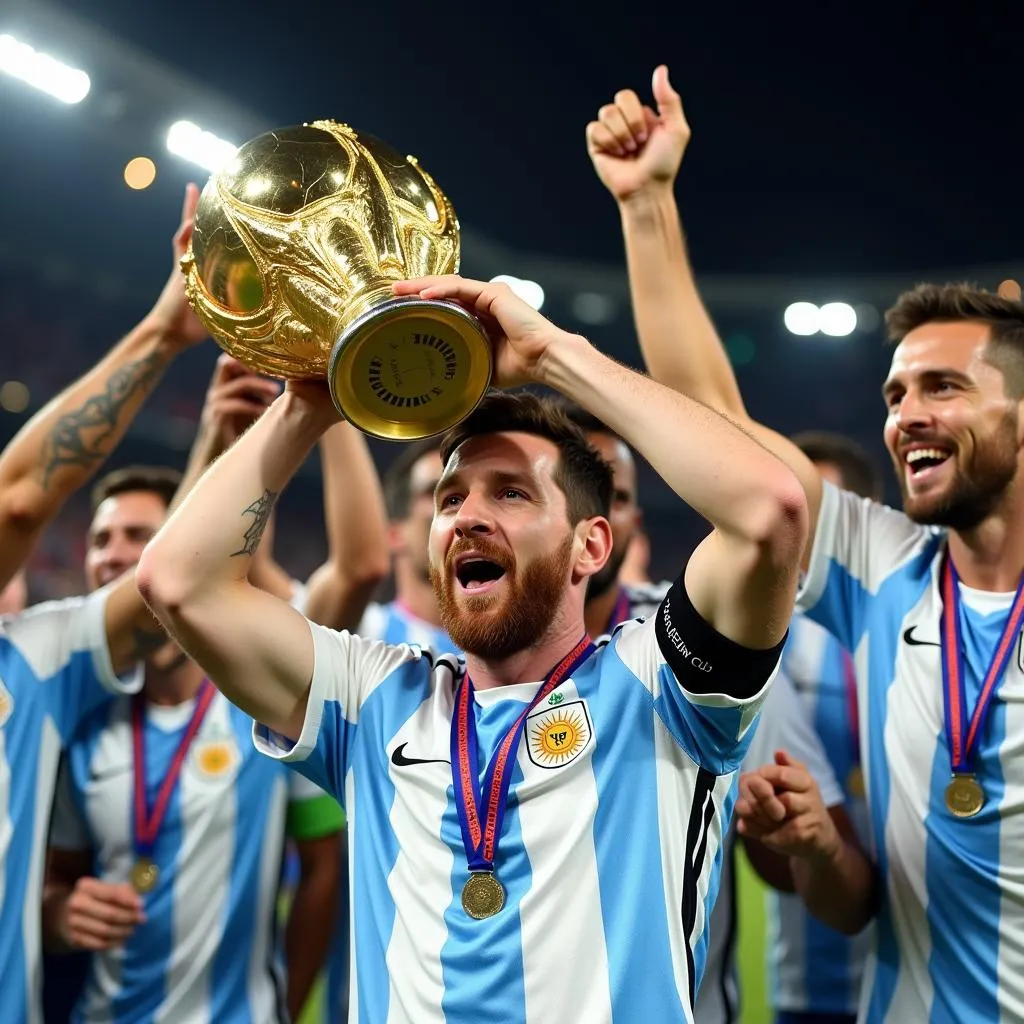 Lionel Messi nâng cao cúp vô địch World Cup 2022