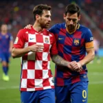 Luka Modric kéo áo Lionel Messi