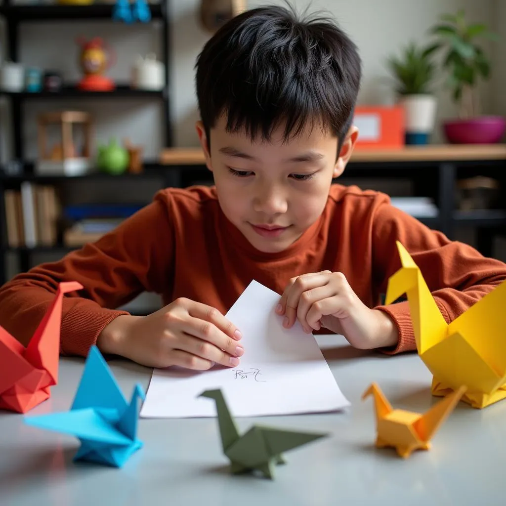 Nguyễn Hoàng Anh gấp giấy Origami