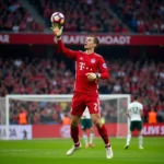 Thủ môn Bayern Munich Manuel Neuer bắt bóng trong trận đấu.