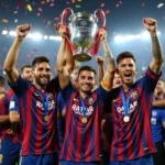 Bộ ba MSN ăn mừng chức vô địch Champions League