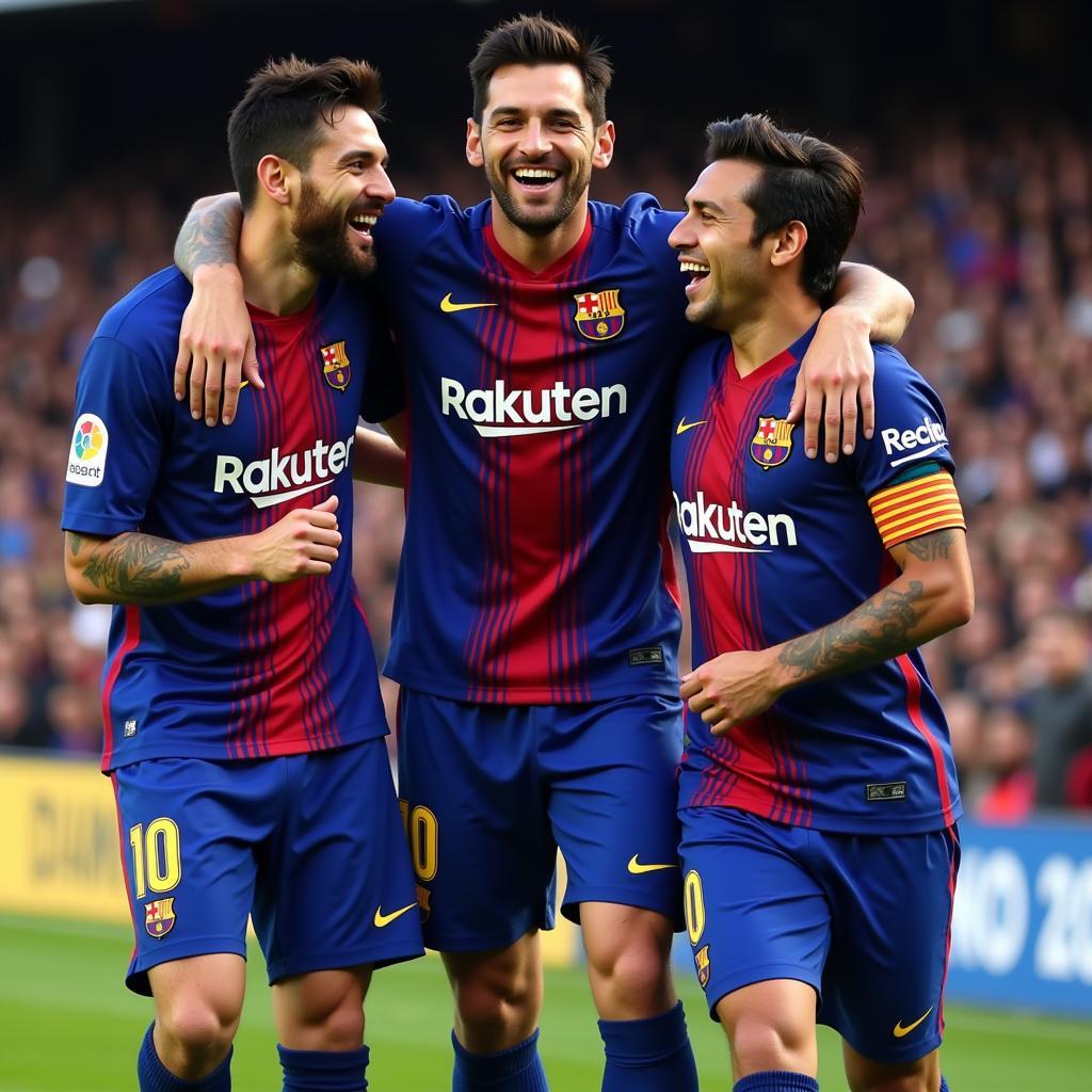 Bộ ba MSN ăn mừng bàn thắng trong màu áo Barcelona