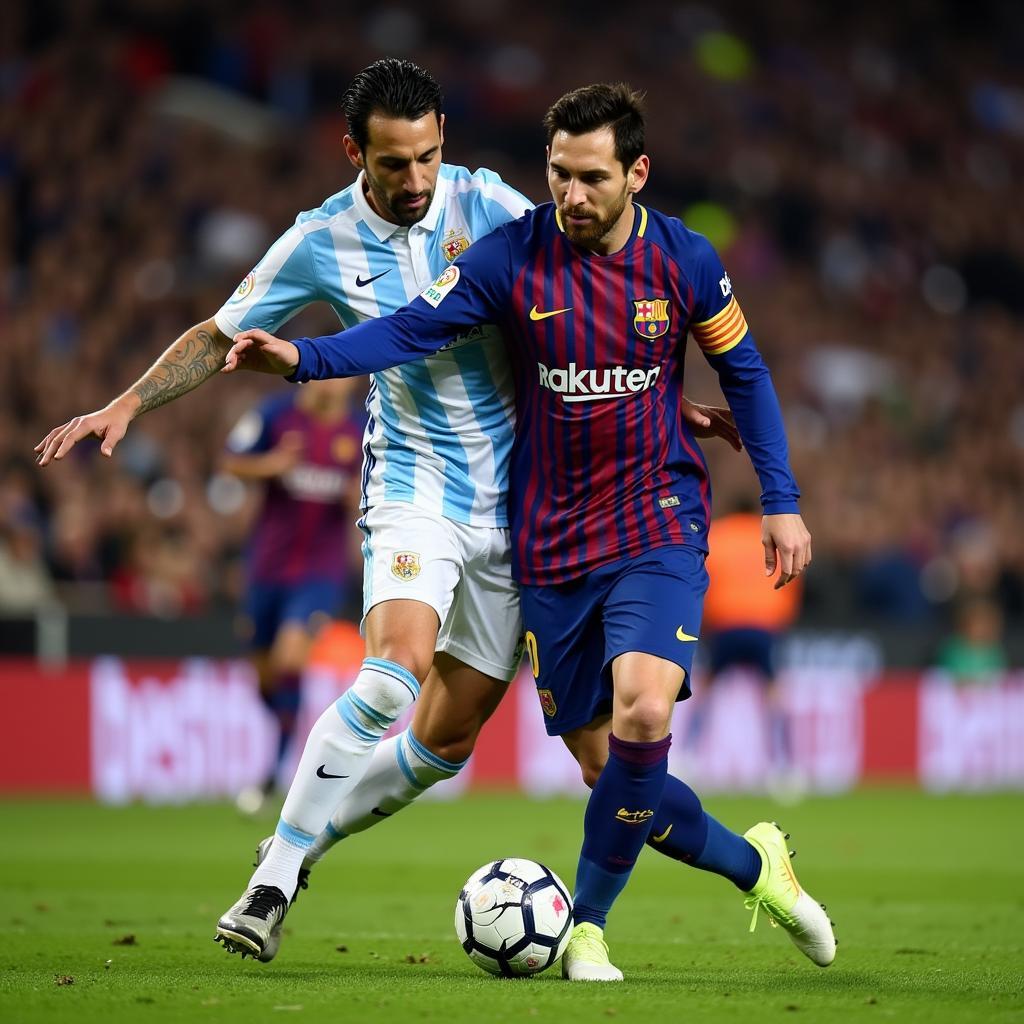 Godin theo sát Messi trong một nỗ lực ngăn chặn