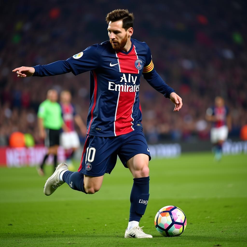 Hình nền điện thoại Messi trong màu áo PSG ghi bàn thắng quyết định